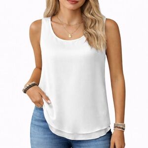 Christina B White Layered Sleeveless Blouse Size L Relaxed Fit Tank Top